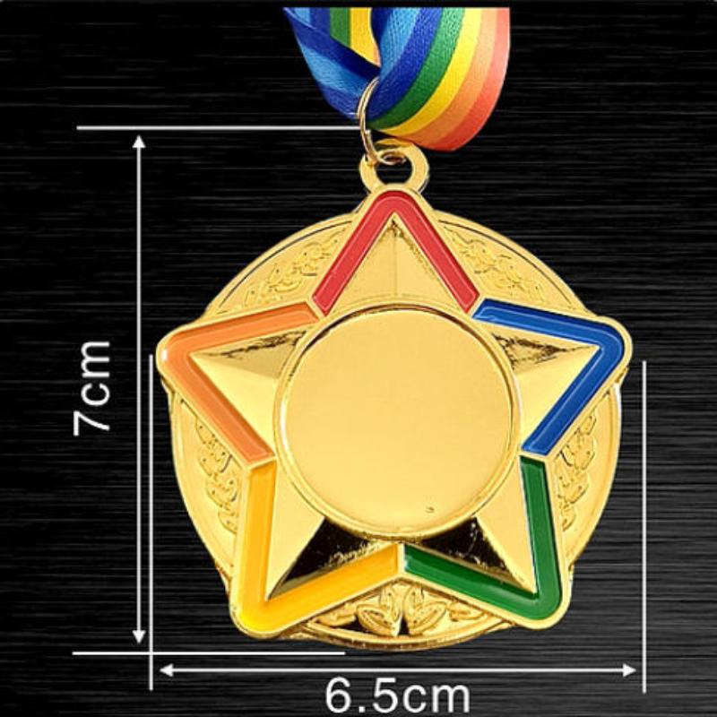 1 st Flerfärgad Femstjärnig Medalj Med Färgat Band Guld Silver Koppar Färg Medalj För Olika Tävlingar Souvenir Tomma Medaljer