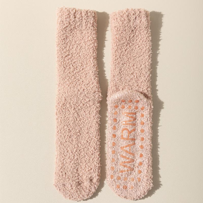 Coral Fleece Socks for Women, Warm and Non-freezing Feet In Autumn and Winter, Thick Anti-slip Socks with Fleece Silicone Soles