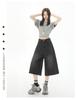Women's American Retro High Waist Seven-Point Denim Shorts - Spring/Summer 2026, Slimming Wide-Leg Mid-Length Design.
