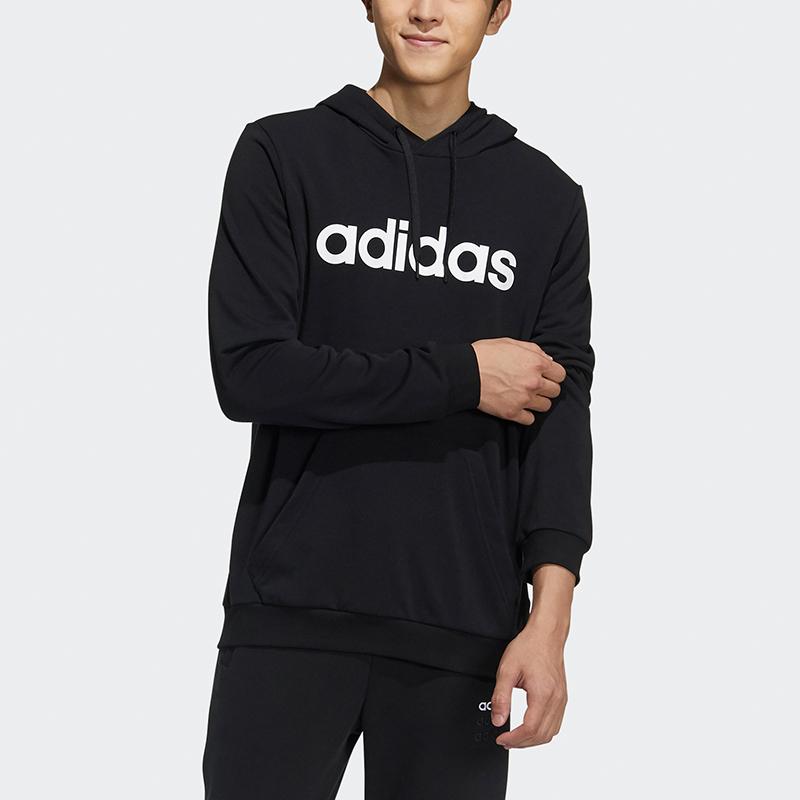 adidas Men's Black Hoodie with Large White Logo Print GP4875