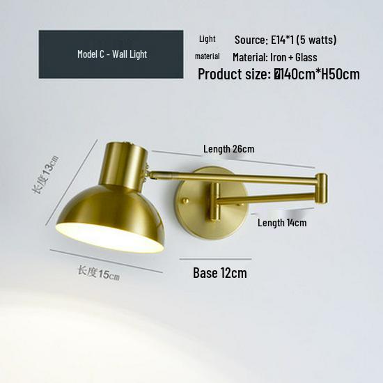 Rocker Telescopic Black Wall Lamp: Folding, Rotating Long Pole for Luxury Study & Bedroom.