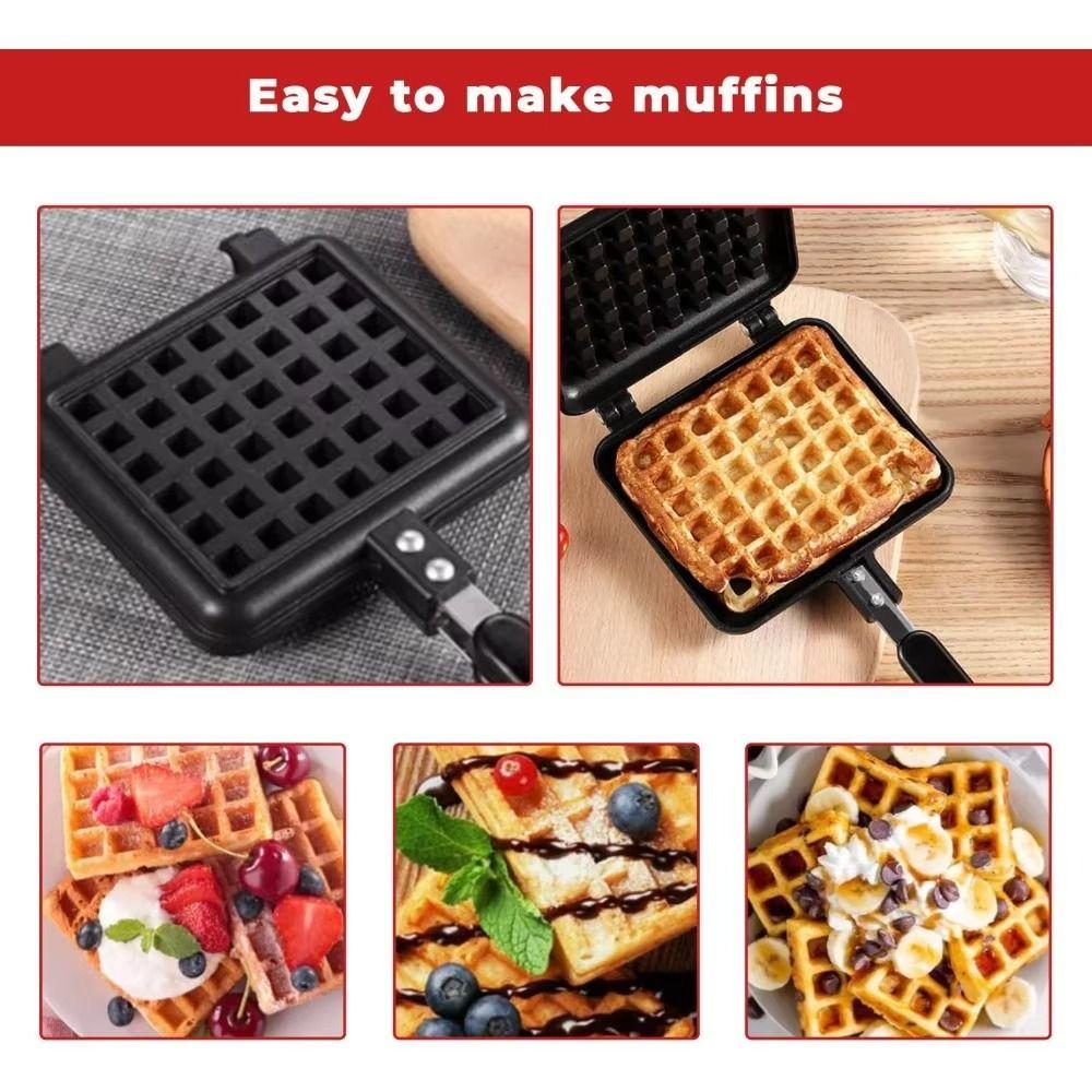 Square Waffle Baking Mold Long Handle Waffle Maker Machine Easy Clean Toast Frying Pan  Stove Top