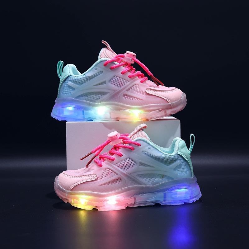 Girls' Breathable Net Shoes, Boys' Casual LED Flashing Shoes, Summer Children's Lightweight Sports Shoes