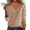 Casual Losse Pasvorm Trui Dames V-hals Lange Mouw Geribbelde Rand Pullover Elastische Viscose Gebreide Tops Chic Dagelijks Gebruik