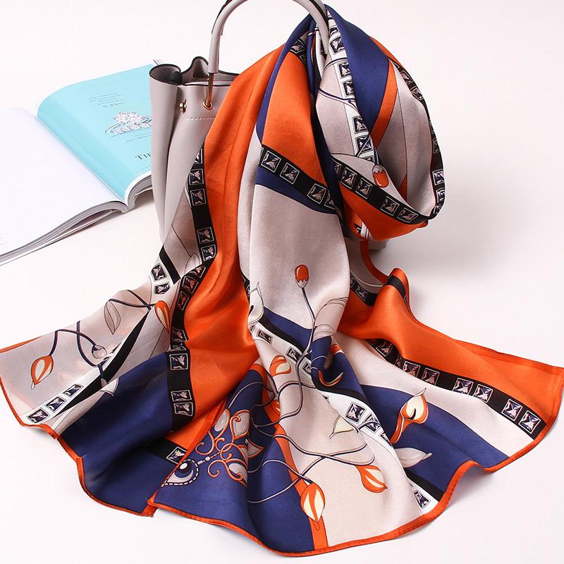 100% Silk Long Scarf Women Hangzhou Natural Silk Scarves Shawl Wraps Bufanda Headscarf Foulard Femme Print Silk Neck Scarf