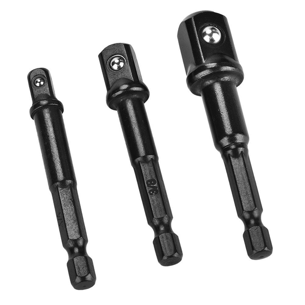3Pcs Black Socket Adapter 1Celsius4 Hex Shank to 1Celsius4 3Celsius8 1Celsius2 Head Drill Bit Driver