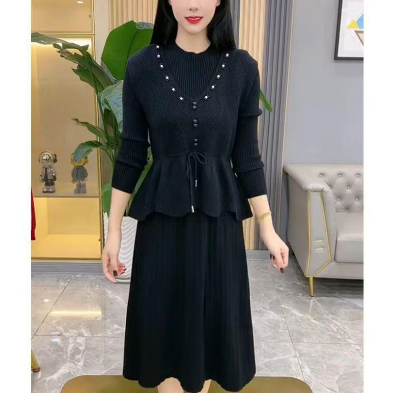 Two-Piece Knit Vest & Dress Set: Mid-Length, Slim-Fit, Autumn/Winter Fashion