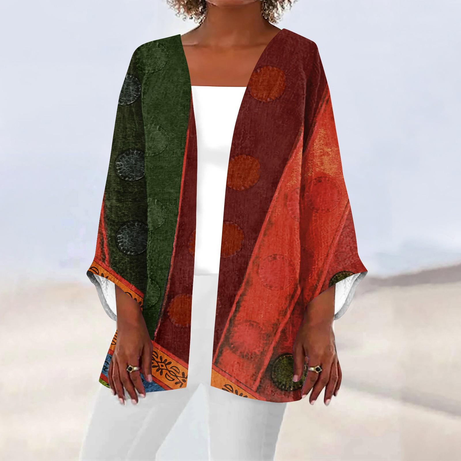 

Женская повседневная модная легкая куртка средней длины с принтом, кардиган XL киноварь