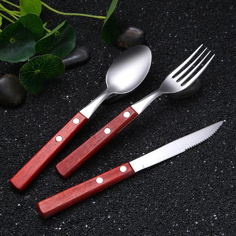Abay 304 Stainless Steel Dinner Fork Set with Wooden Handles