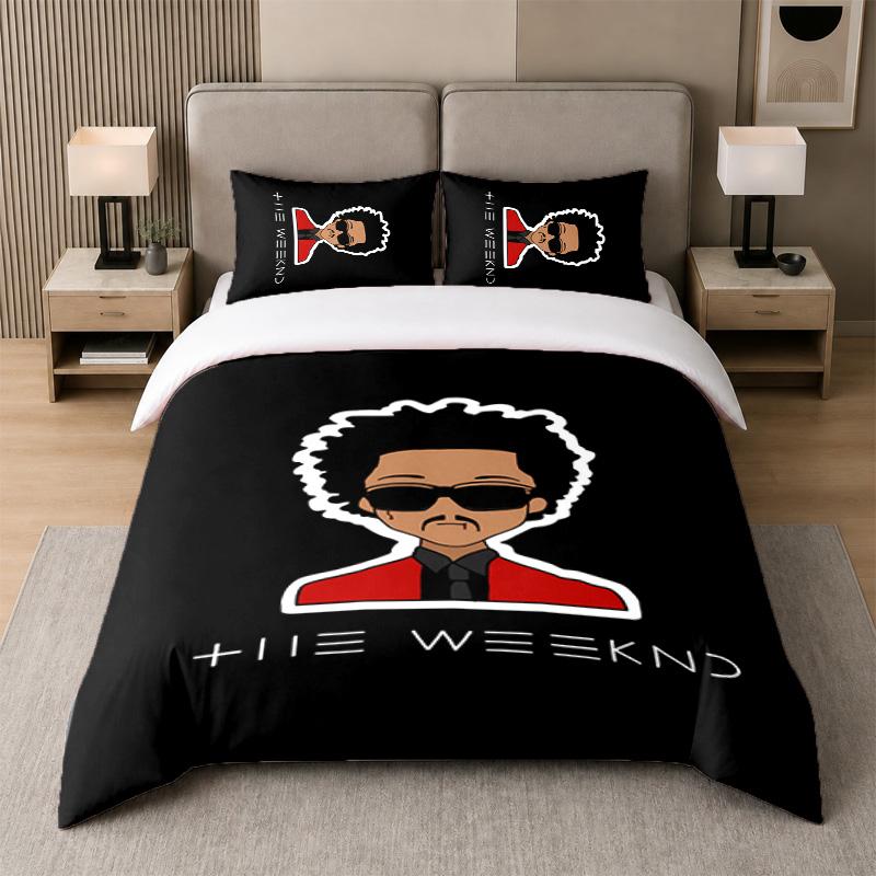 3dílná sada povlečení, The Weeknd 1 povlak na přikrývku a 2 povlaky na polštář, Tištěná dekorace na postel pro pokoj pro hosty