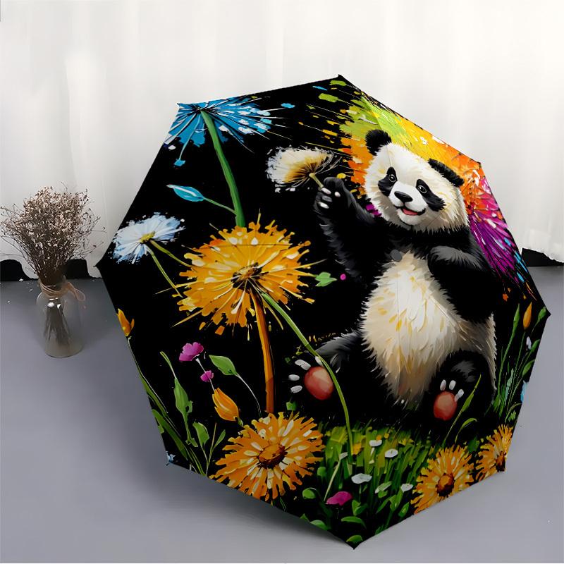 1pc Panda Flowers Automatic Open/Close Umbrella - Portable Collapsible Umbrella with 8-Rib Stability, Fashion Lovers Yy251017097