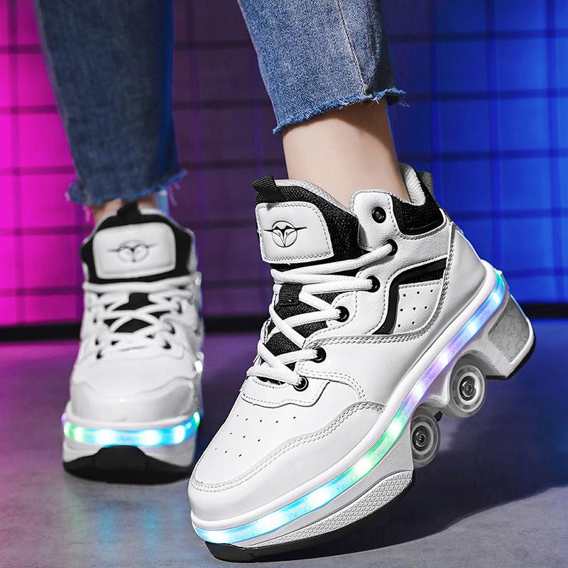 Four-wheel Runaway Shoes Children's Luminous Pulley Shoes Boys and Girls Skates Deformed Wheel Shoes