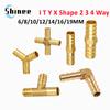 Brass Barb Pipe Fitting Straight Elbow T Y X Shape 2 3 4 Way Connector for 6mm To 19mm 8mm 10mm 14mm 16mm 19mm Copper Water Tube