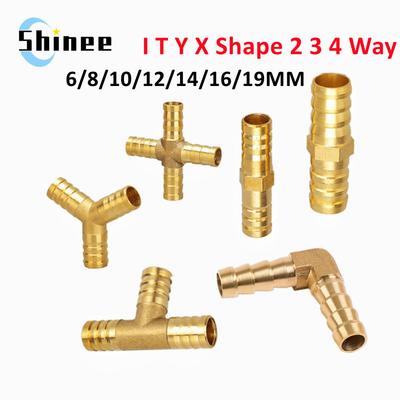 Brass Barb Pipe Fitting Straight Elbow T Y X Shape 2 3 4 Way Connector for 6mm To 19mm 8mm 10mm 14mm 16mm 19mm Copper Water Tube