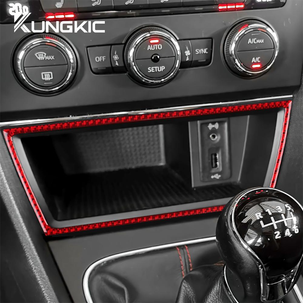 For Seat Leon 2013 2014 2015 LHD RHD Real Soft Carbon Fiber Car Central Storage USB Port Frame Sticker Interior Accessories