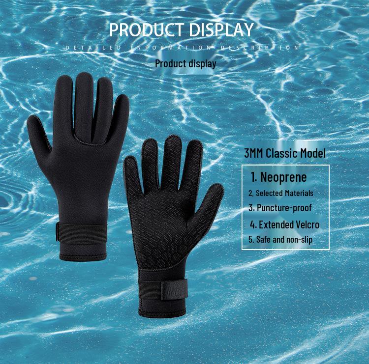 3mm Black Non-Slip, Wear-Resistant Diving Gloves for Fishing, Snorkeling, Surfing, and Water Rescue.