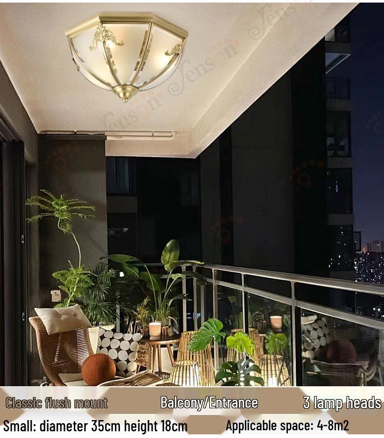 European All-Copper Ceiling Light for Bedroom, Living Room, Foyer, Balcony, or Aisle - Simple, Warm, and Romantic Design