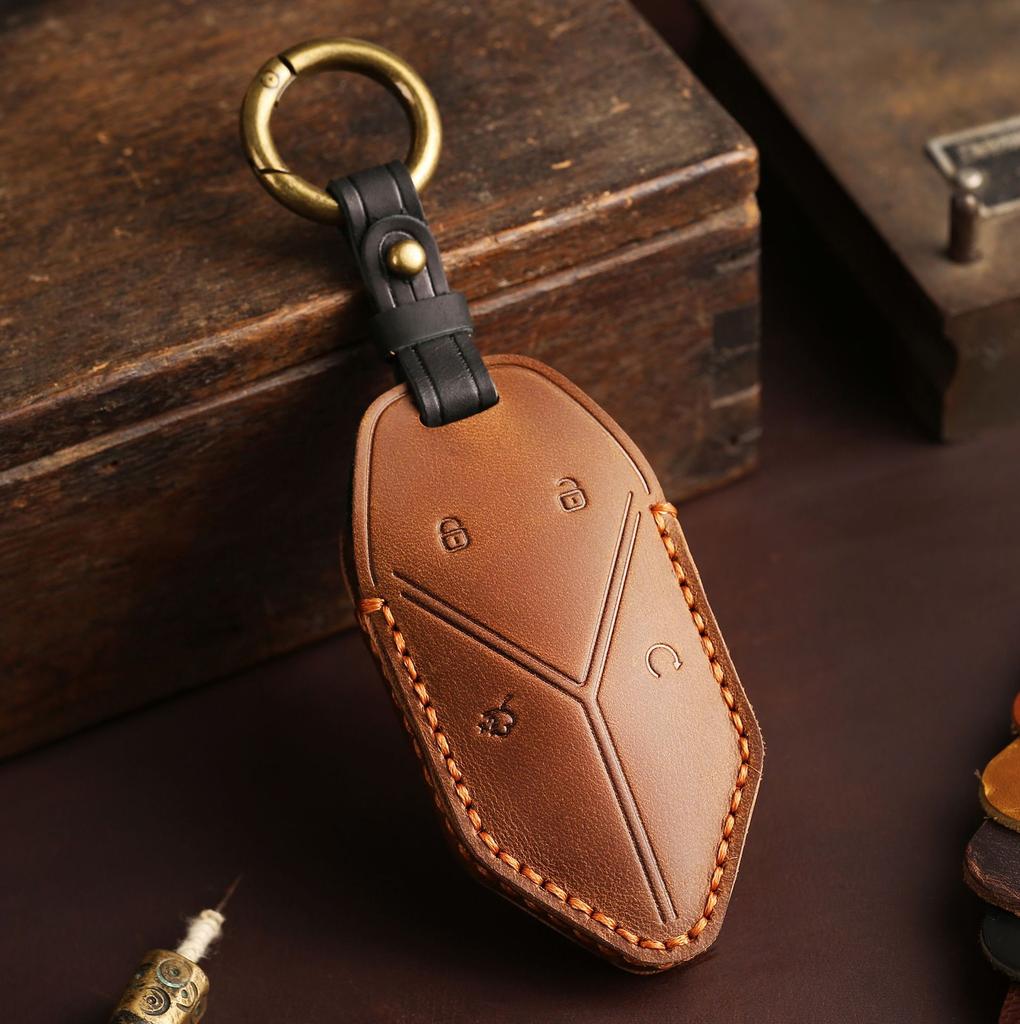 Genuine Leather Manual Key Cover Case Remote Car for BYD Equation Leopard Car Accessories Keychain Holder