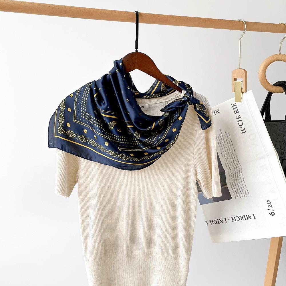 71Cm Silk Scarf Women's High-end Sense European and American Hot-selling Printed Fashion Scarf Retro Paisley Cashew Flower Satin Square Scarf