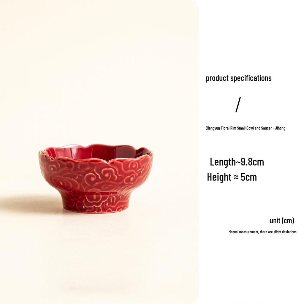 Red Ceramic Dessert Plate: Retro Chinese Pastry & Fruit Display Dish