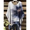 Verano Tela Imitación Denim Patrón Tie-Dye Estampado Dobladillo Irregular Cuello Redondo Manga Corta Mujer Casual al Aire Libre