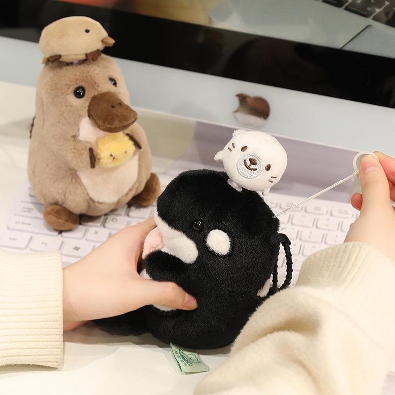 Cute Cartoon Ocean Animal Plush Keychain Kawaii Platypus Shark Otter Stuffed Doll Keyring Bag Pendant Hanging Decoration Gifts