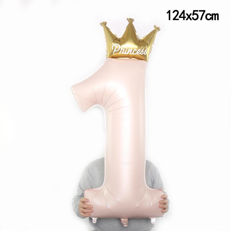Large Blue Pearlescent Crown Number 1 Foil Balloon - First Birthday Decoration