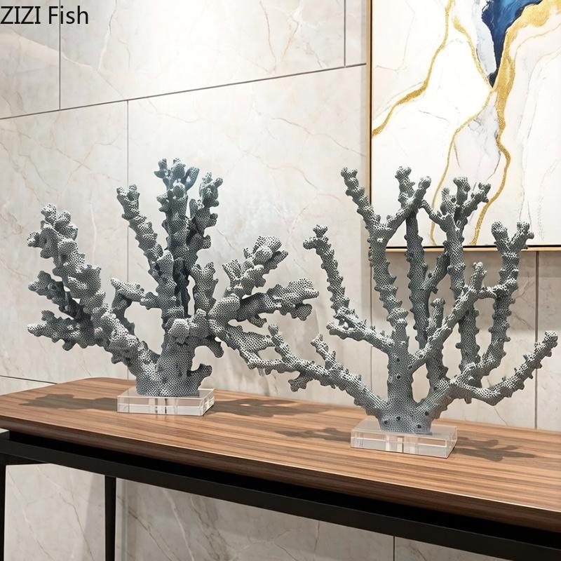 Light Blue Coral Ornaments Resin Handicrafts Table Decoration Simulation Coral Sculpture Modern Artwork Room Aesthetic Decor