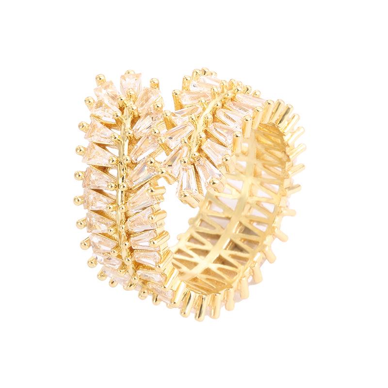Exquisite Wheat Ear Zircon Open Ring - Elegant Pure Copper Index Finger Design