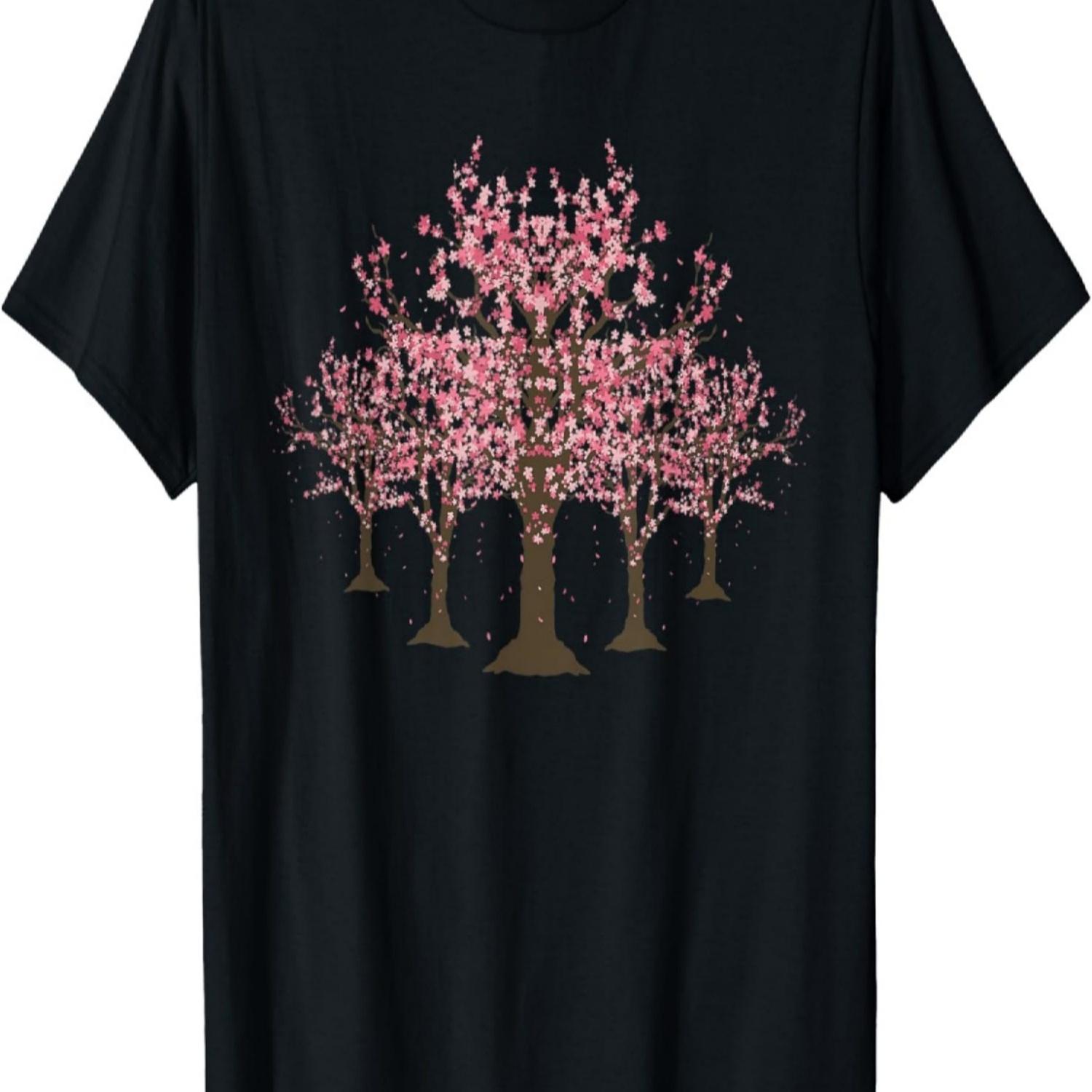 Цветочная Япония Сакура Розовый Цветок Цветение Вишни Футболка(1) S чёрный