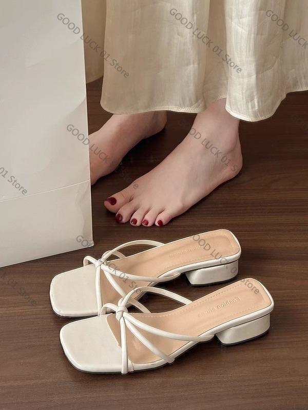 Fashion Comfortable Women's Open-Toe Slippers Summer Outdoor Wear 2025 New Sle  Knot Flat Heel Wide Strap Sandals for Skirts