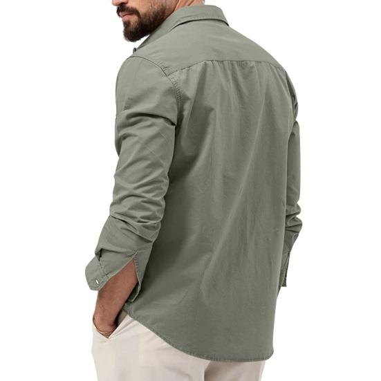 Men Shirt Lapel Long Sleeve Buttons Placket Shirt Tops with Pockets Pure Color Loose Fit Versatile Tops Daily Wear