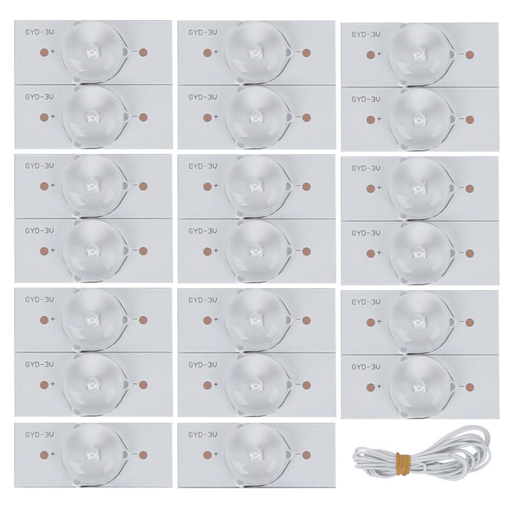 

Светодиодные чипы SMD 3 В с платой из стекловолокна, вогнутой линзой, фильтрующими полосками для ремонта светодиодных телевизоров, 20 шт.