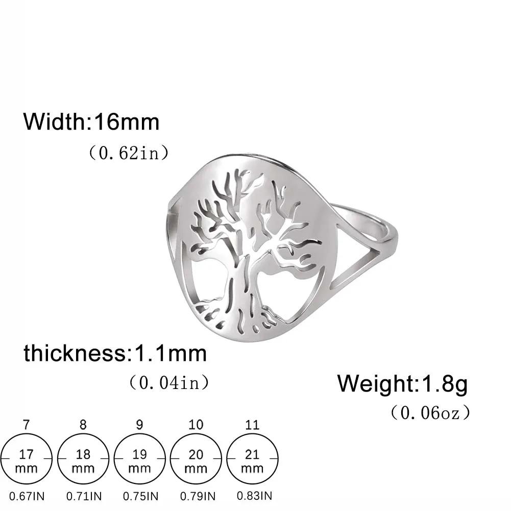 Stainless Steel Tree of Life Ring for Women Vintage Amulet Finger Rings Jewelry Mother's Day Gift