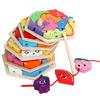 Giocattoli da Pesca Magnetici in Legno Montessori Giochi di Cognizione sulla Vita Marina Giocattolo Educativo Precoce Per Bambini Interattivo Genitore-Figlio