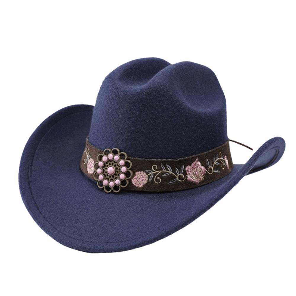 Weicher Fedora Hut mit Blumenstickerei Sonnenhut Vintage Filz Western Cowboyhut Reise Outdoor