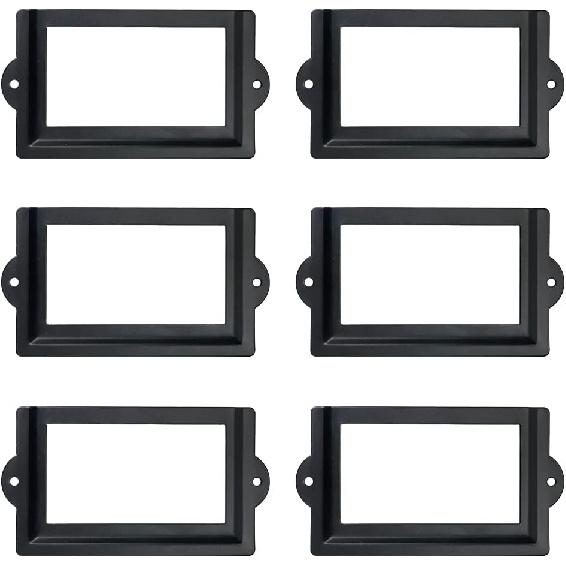 Antrader 6 шт. 3,3  x 1,8  Офисный держатель для этикеток, Металлическая рамка для этикеток, Матовый черный, с винтами