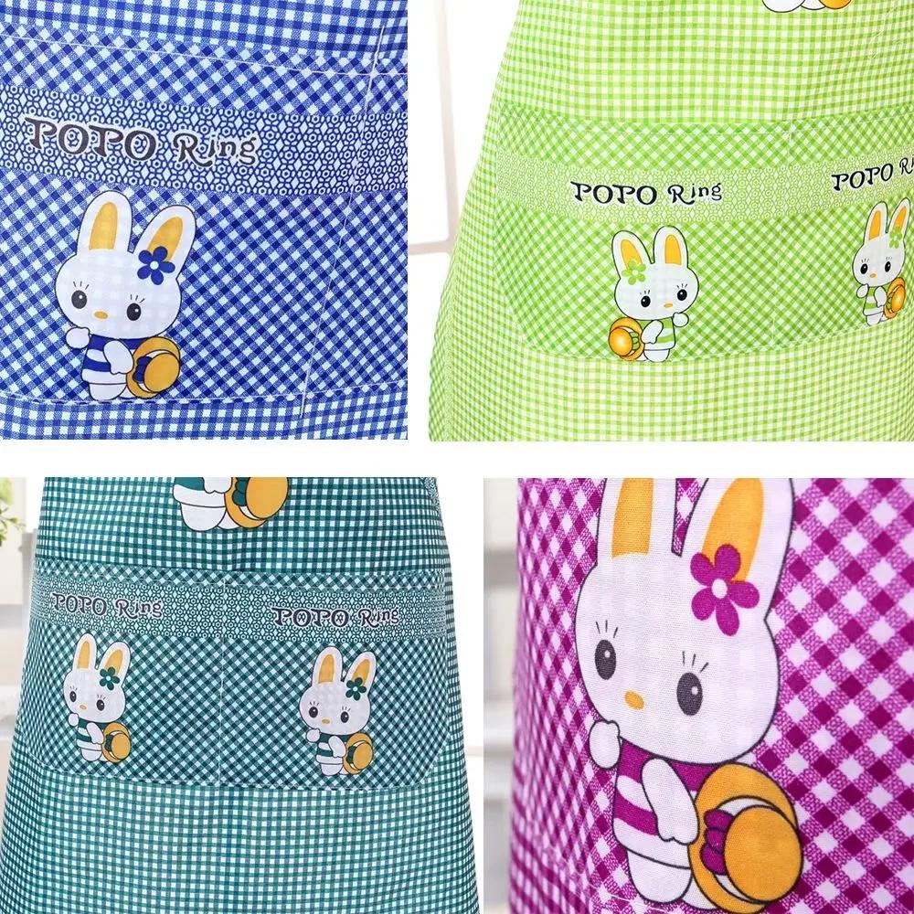 Cartoon Kitchen Cooking Apron Rabbit Sleeveless Double Pocket Household Cleaning Aprons for Adults Women Lady Cloth Protect