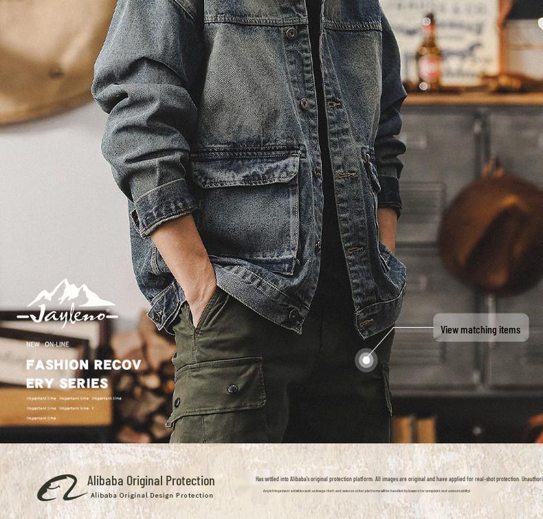 Men's Autumn 2024 Vintage Denim Workwear Jacket - Classic, Cool, Tough Style