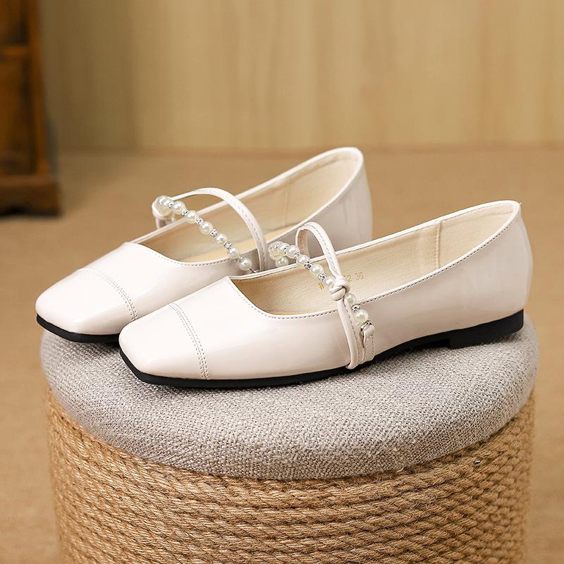 

Huiliya туфли Мэри Джейн на плоской подошве женские весенне-осенние новые французский красный вечерний бриз нежная жемчужная цепочка W108-52 40 абрикосовый