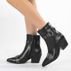 Fashion Liyke Goth Fashion Design Belt Buckle Pointed Toe Zip Ankle Boots For Woman Low Square Heels Chelsea Shoes Women Booties Black