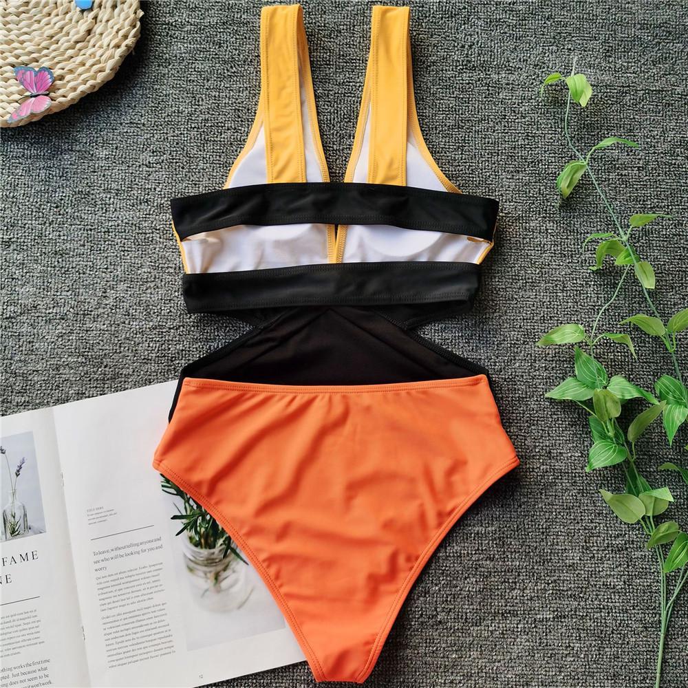 Traje de baño Sexy con escote en V profundo para mujer, bañador vintage de una pieza, traje de baño para mujer 2024, monokini de cintura alta, traje de baño