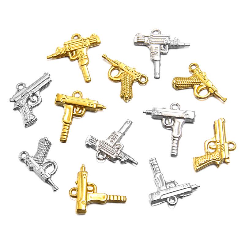 18K Gold Plated Stainless Steel Gun Pendant Accessories, 4 Styles