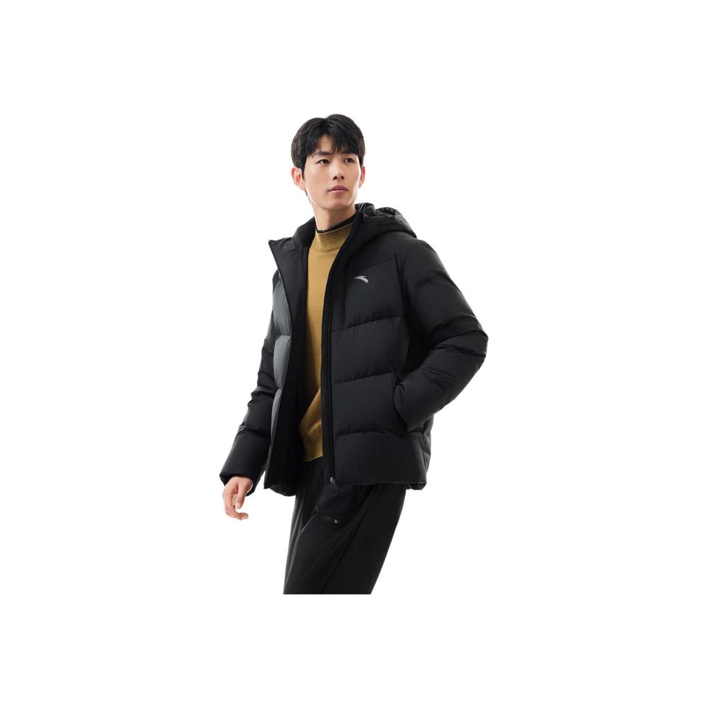 Anta Training Series Solid Color Zipper Hooded Versatile Casual Down Jacket Men Outerwear 952547901-1