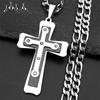 Stainless Steel Rhinestones Christian Cross Jesus Pendant Necklace for Women Men Silver Color Religion Necklaces Jewelry Gift