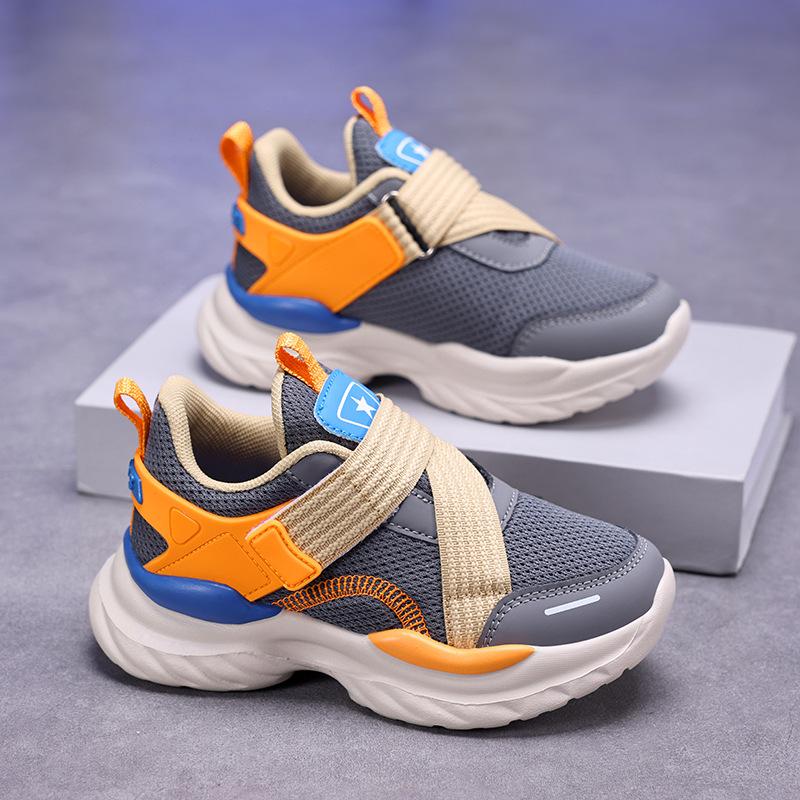 2025 summer boys' new children's double mesh breathable sports shoes medium and older boys' lightweight soft-soled running shoes