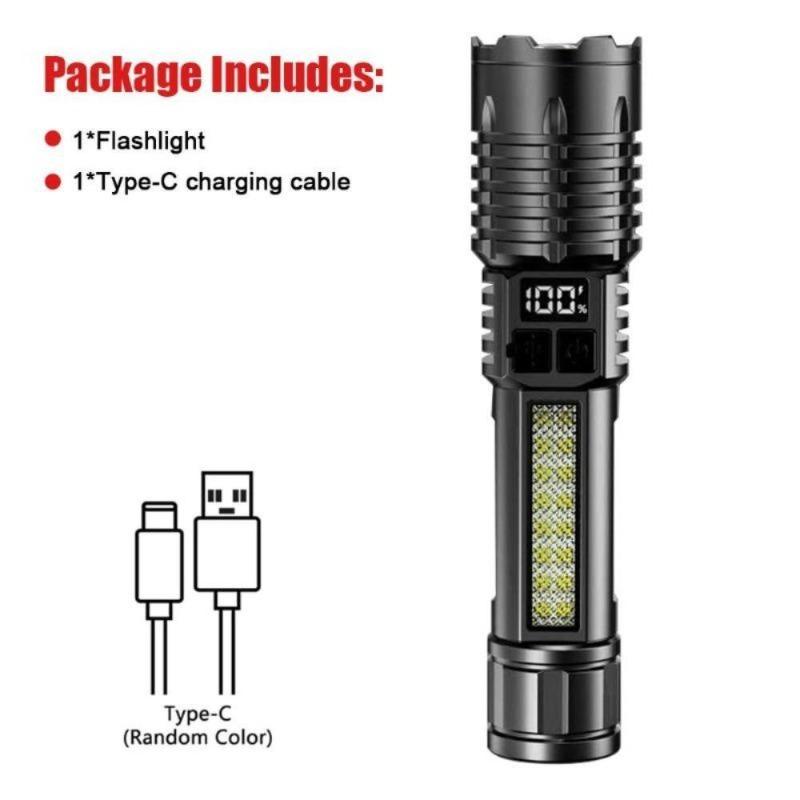 High Power LED Flashlight With COB Lights Portable EDC White Laser Torch USB Rechargeable Outdoor Camping Fishing Lantern