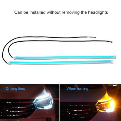 1 Pair 12V LED DRL Car Daytime Running Light Flexible Waterproof Strip Auto Headlights White Turn Signal Brake Flow Lights