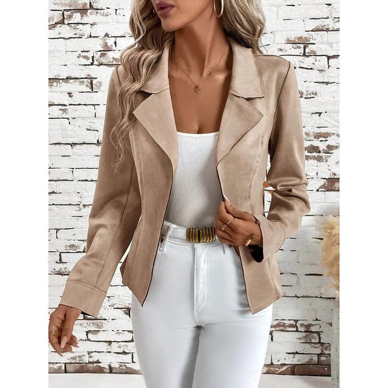 Spring and Autumn Fashion Style Elegant New Fashionable Retro Slim-Fitting Biker Jacket Suit Collar Suede Short Coat