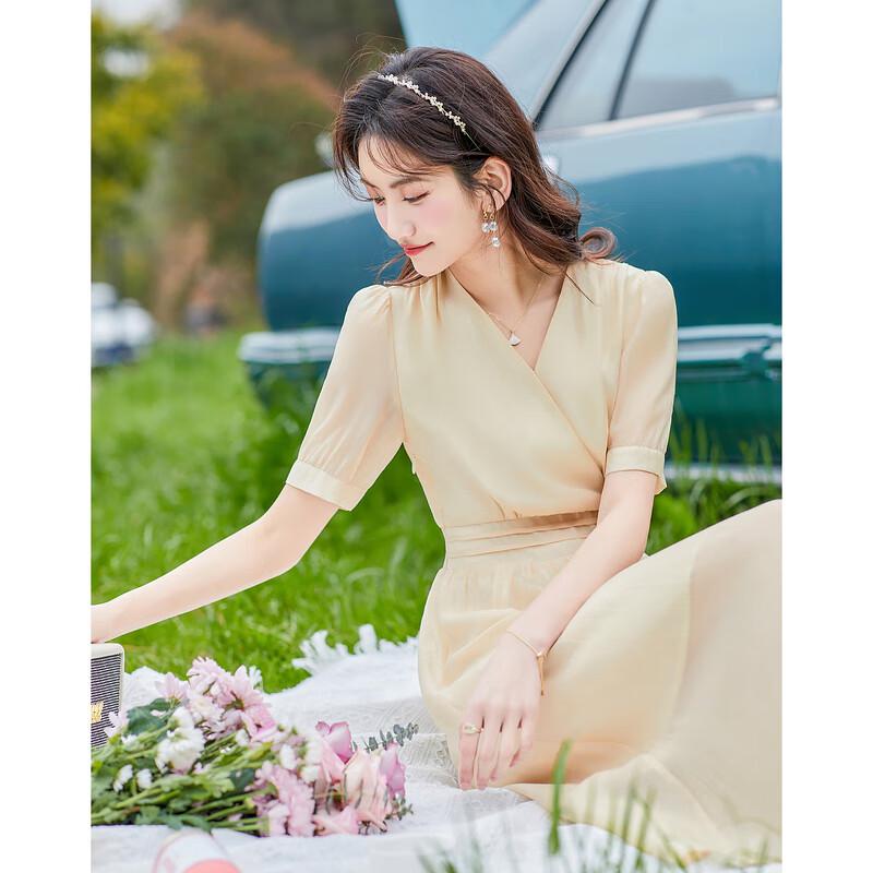 

Elegant French V-Neck A-Line Summer Dress XL